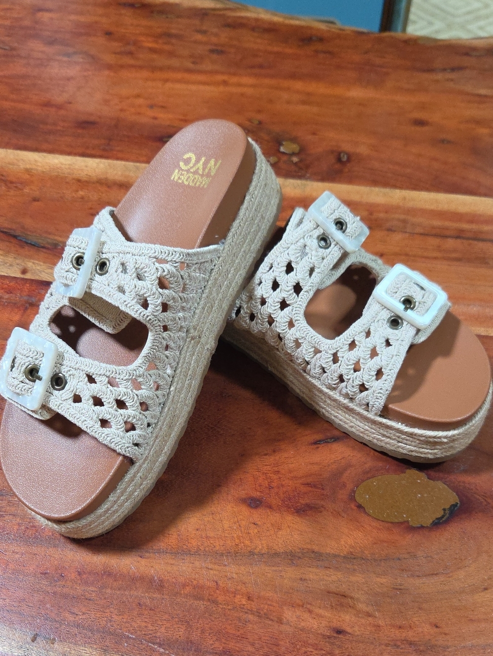 Woven Buckle Platform Sandals - Cream Womens Shoes